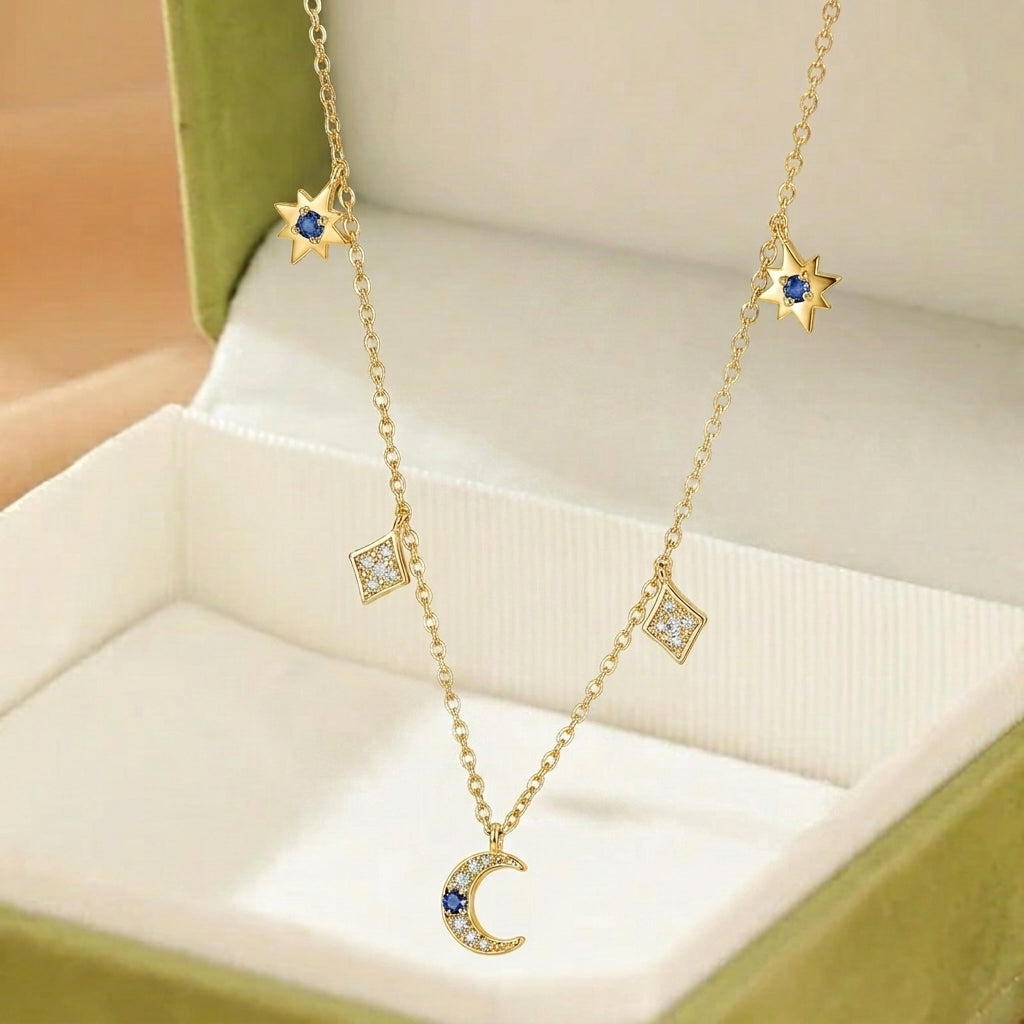 Collier Lune – Nuit Sereine, Argent Plaqué Or