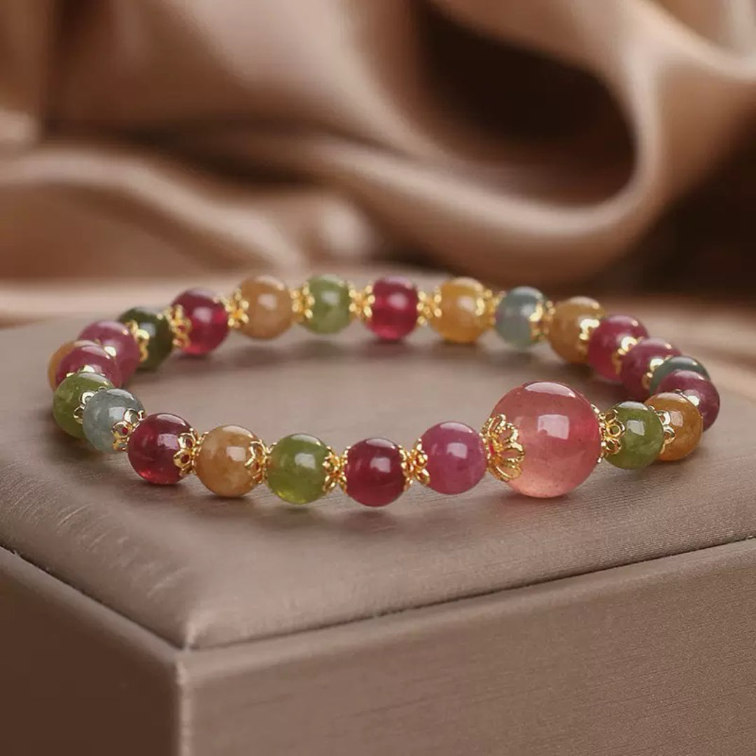 Bracelet Tourmaline et Quartz Fraise – Harmonie Lumineuse