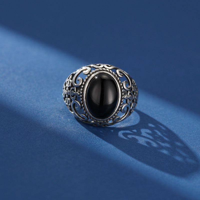 Bague Homme Onyx – Beauté Sombre, Argent