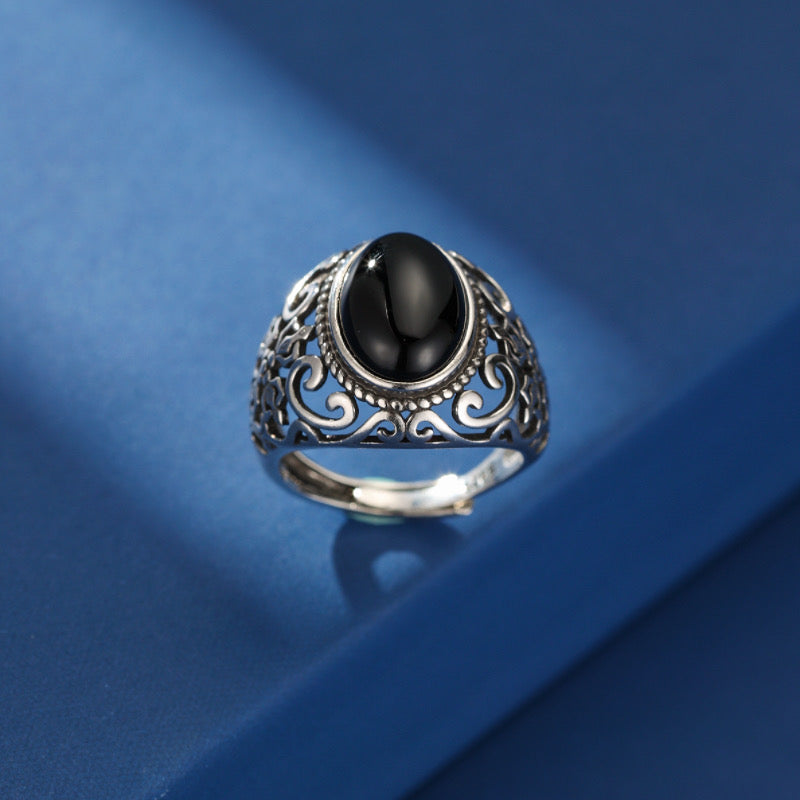Bague Homme Onyx – Beauté Sombre, Argent