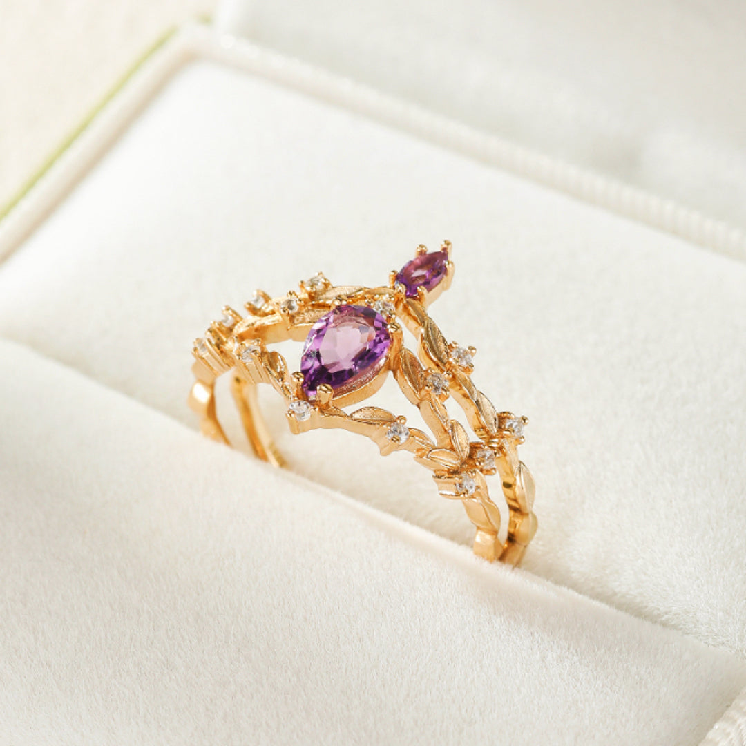 Bague Améthyste – Couronne de Paix, Argent Plaqué Or
