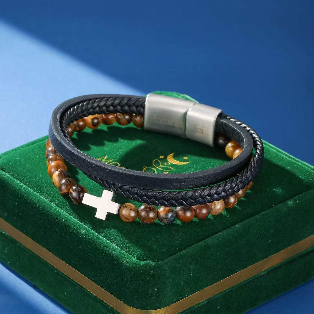 Bracelet Homme Cuir Croix – Foi et Force