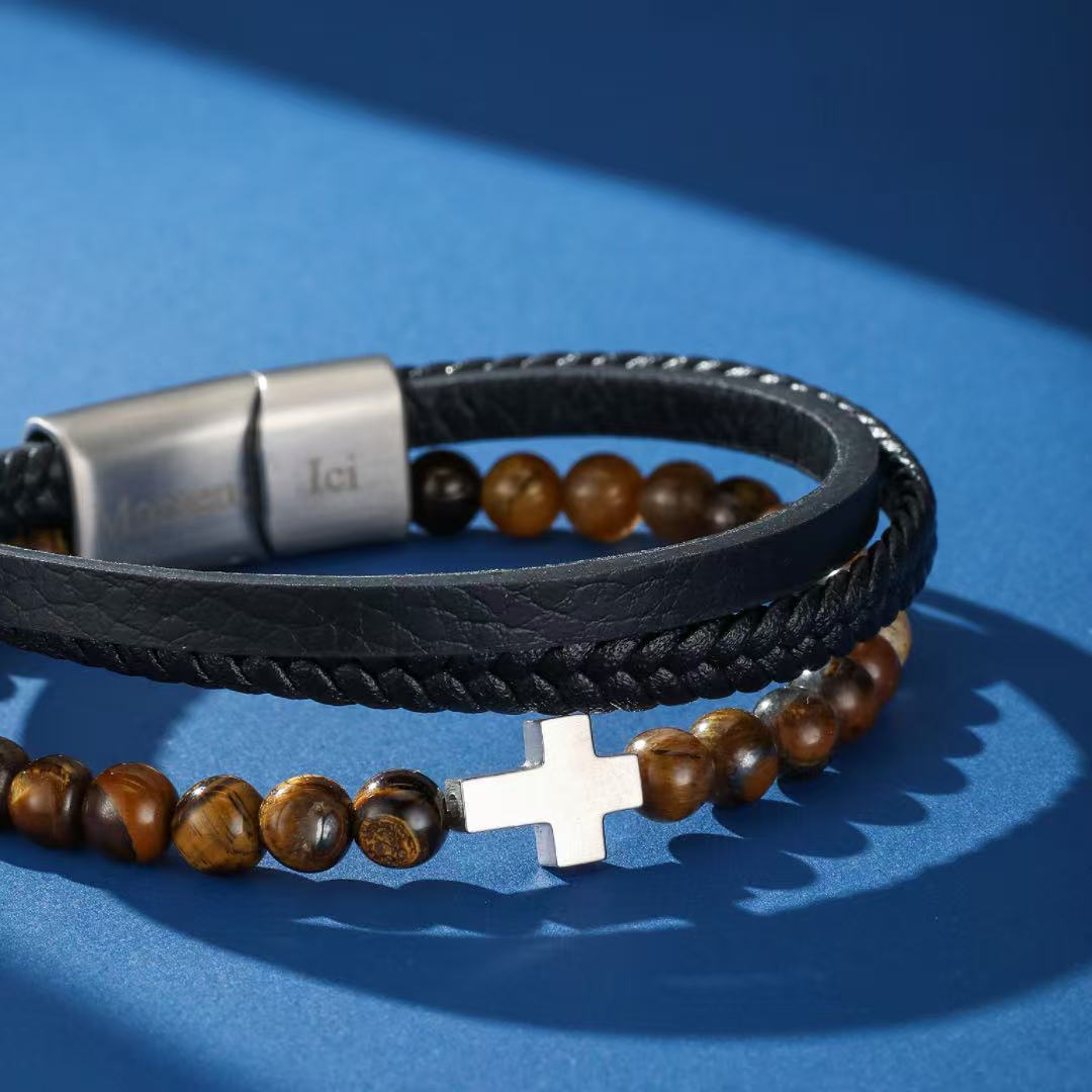 Bracelet Homme Cuir Croix – Foi et Force