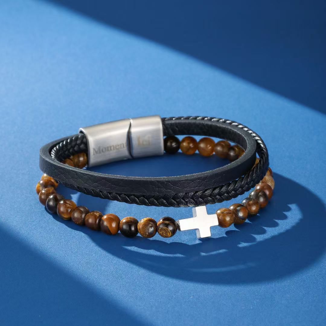 Bracelet Homme Cuir Croix – Foi et Force
