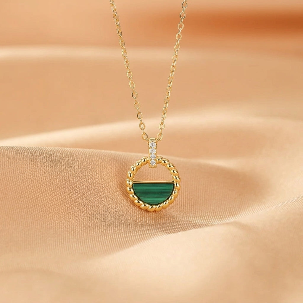Collier Malachite – Cercle Lumineux, Argent Plaqué Or