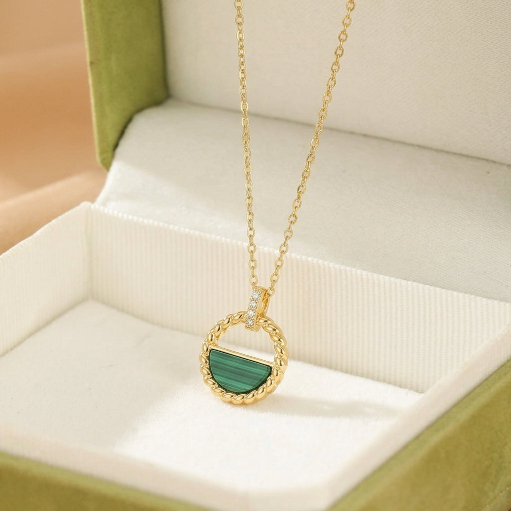 Collier Malachite – Cercle Lumineux, Argent Plaqué Or