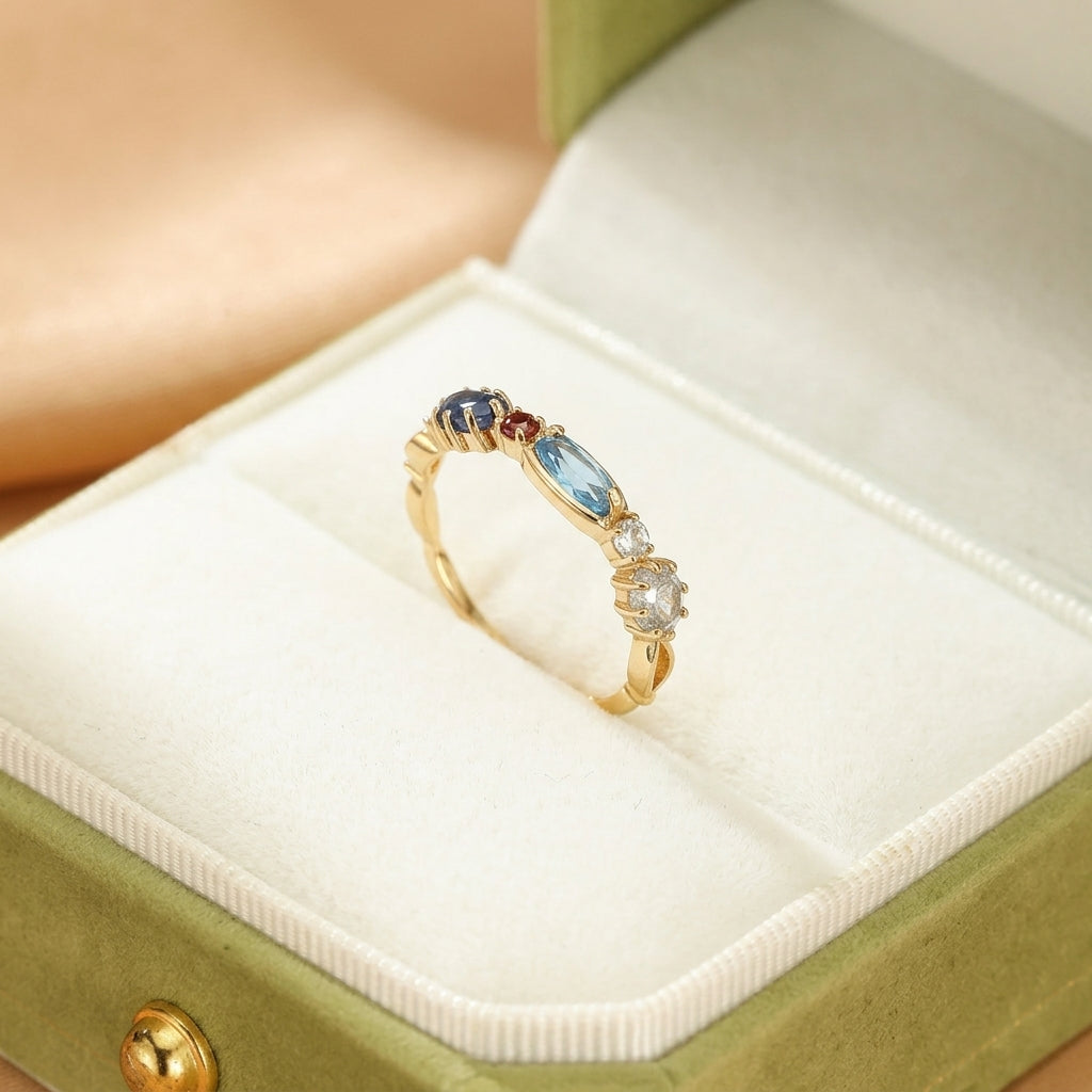 Bague Topaze, Lolite et Labradorite – Destin Paradisiaque, Argent Plaqué Or 10K