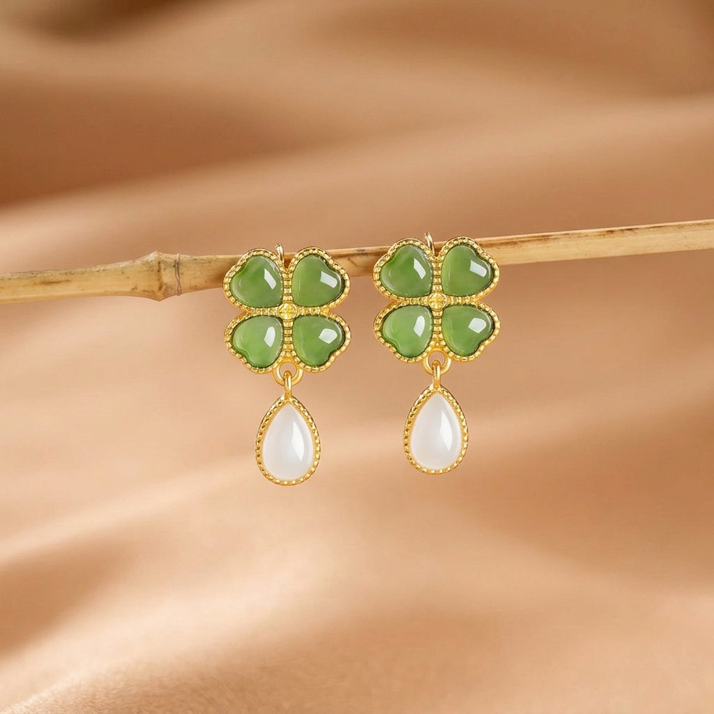 Boucles d'Oreilles Jade Néphrite – Douce Splendeur, Argent Plaqué Or