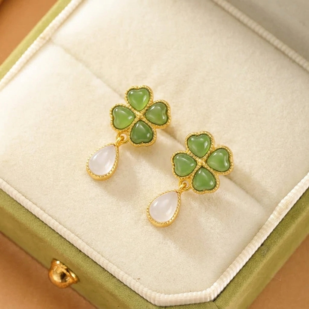 Boucles d'Oreilles Jade Néphrite – Douce Splendeur, Argent Plaqué Or