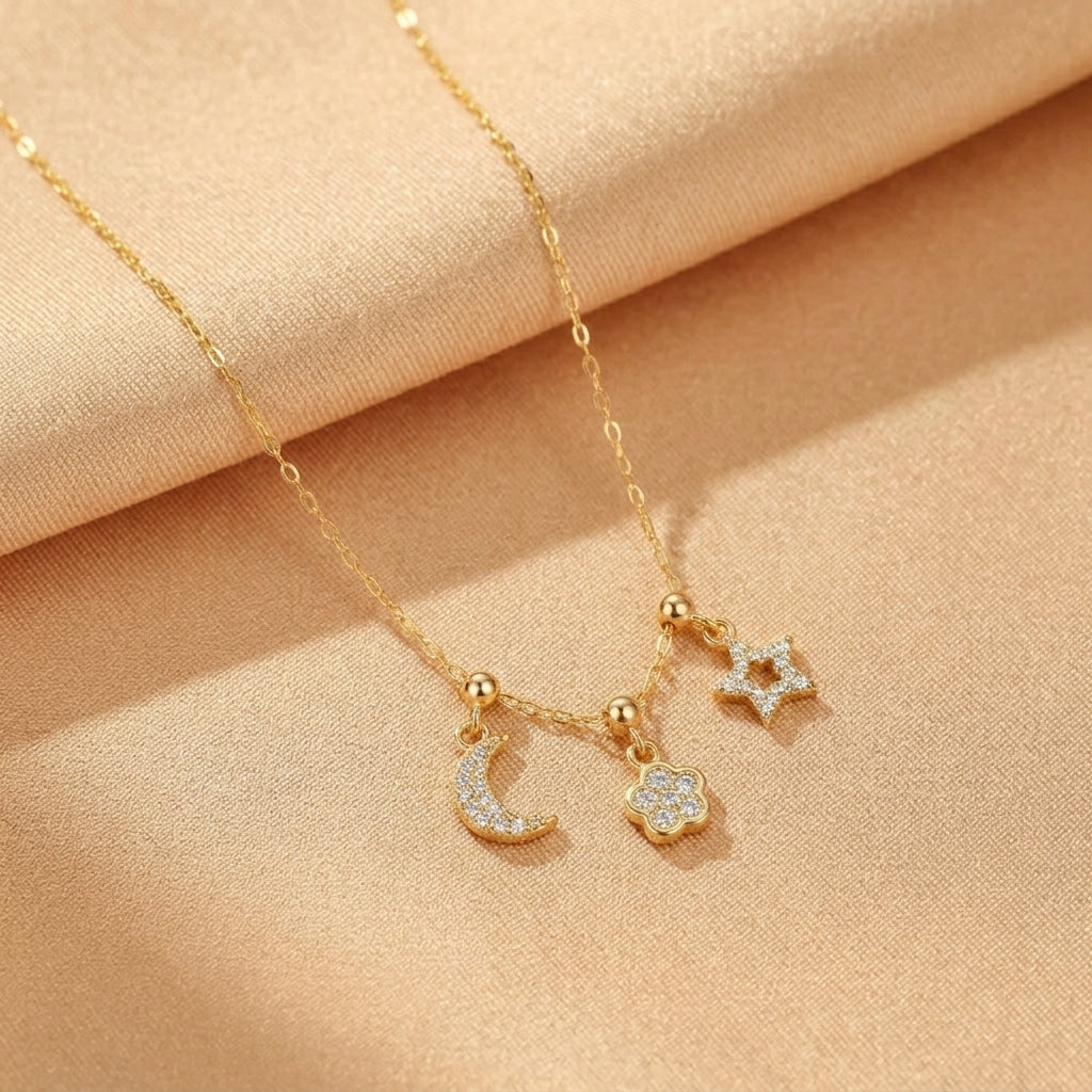 Collier Lune – Lumière Intérieure, Argent Plaqué Or