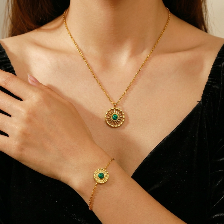 Bracelet Malachite – Éclat Végétal, Acier Inoxydable