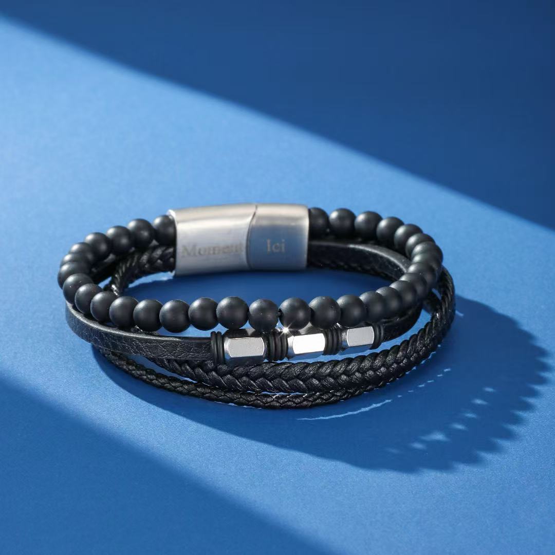 Bracelet Homme Cuir Œil de Tigre ou Onyx – Équilibre et Caractère