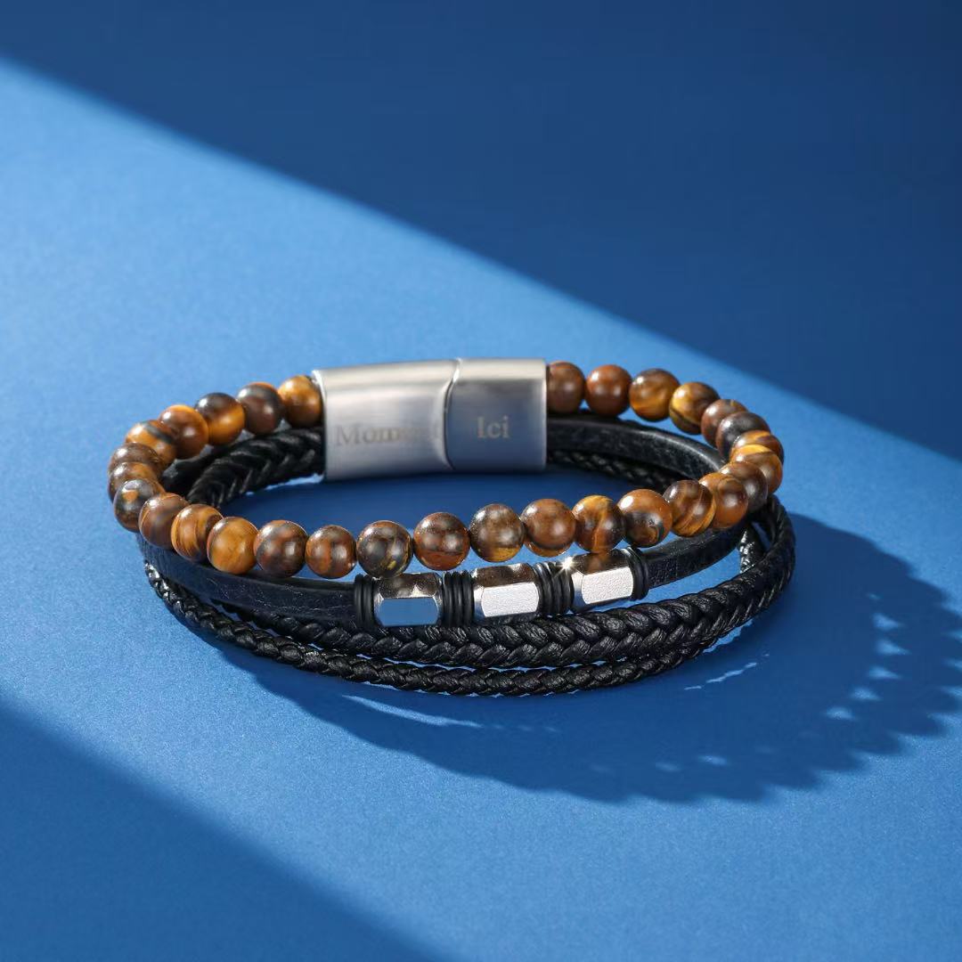 Bracelet Homme Cuir Œil de Tigre ou Onyx – Équilibre et Caractère