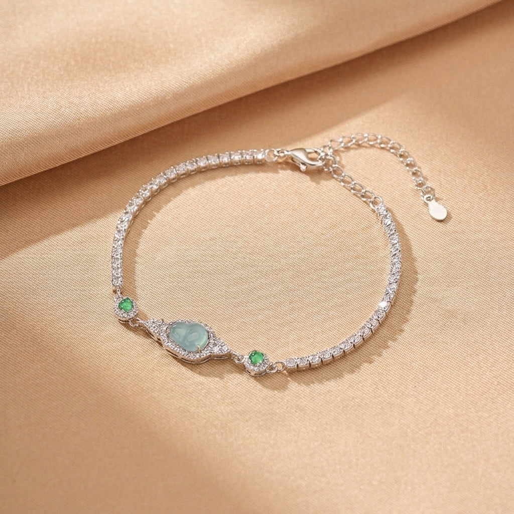 Bracelet Jadeïte Bleue – Fleur de Brume, Argent