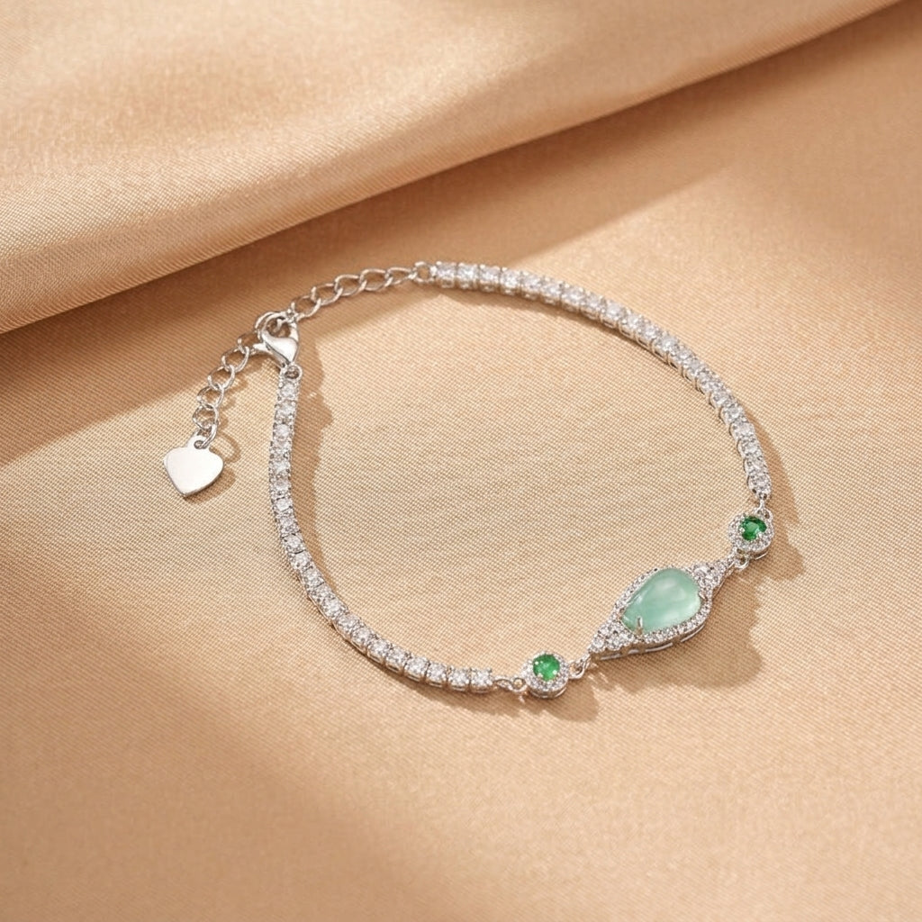 Bracelet Jadeïte Bleue – Fleur de Brume, Argent