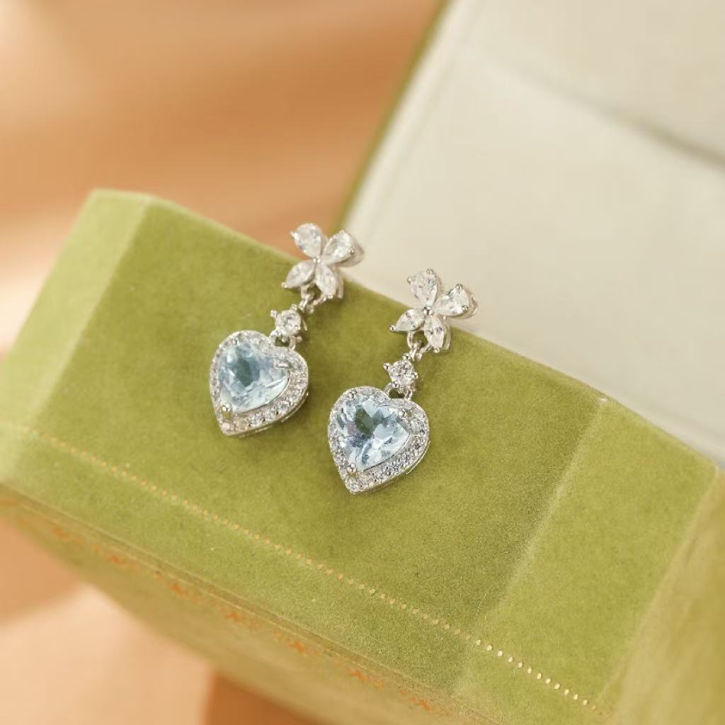 Boucles d'oreilles Aigue marine – Amour Fleuri, Argent 925