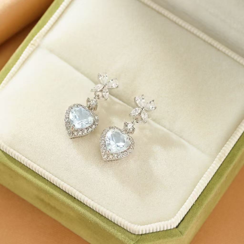 Boucles d'oreilles Aigue marine – Amour Fleuri, Argent 925