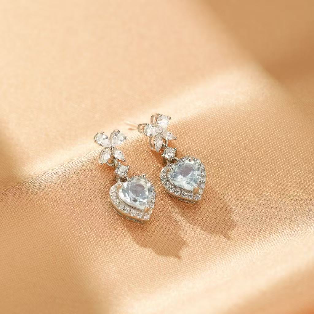 Boucles d'oreilles Aigue marine – Amour Fleuri, Argent 925