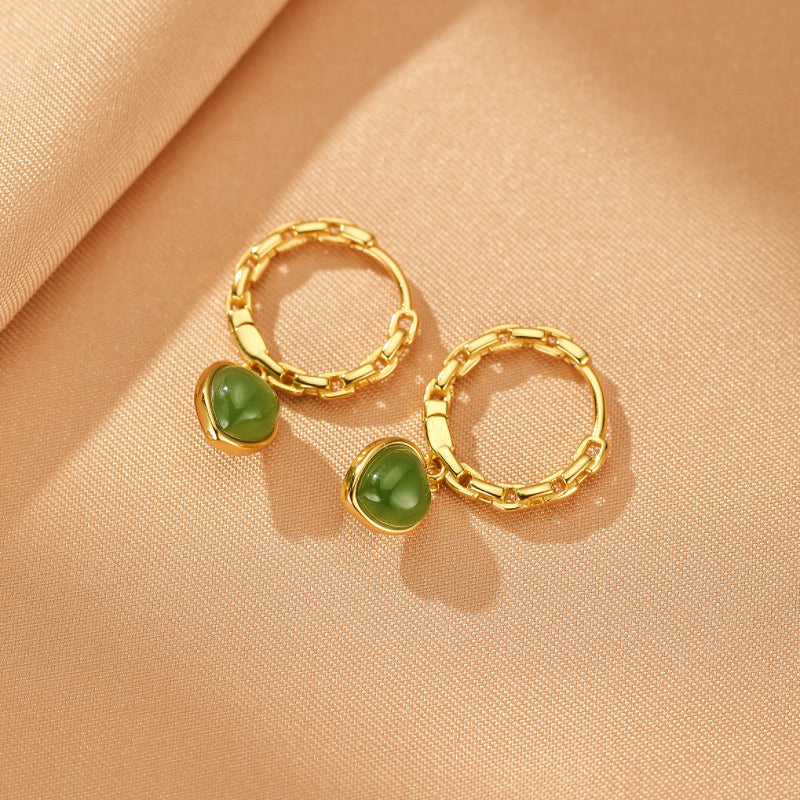 Boucles d'Oreilles Jade – Cœur de Sérénité, Argent Plaqué Or