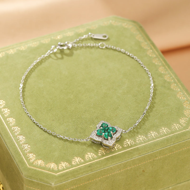 Emerald Bracelet – Lucky Flower, Sterling Silver 925