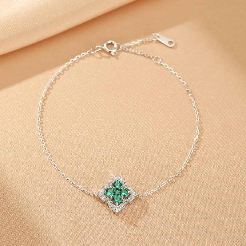 Emerald Bracelet – Lucky Flower, Sterling Silver 925