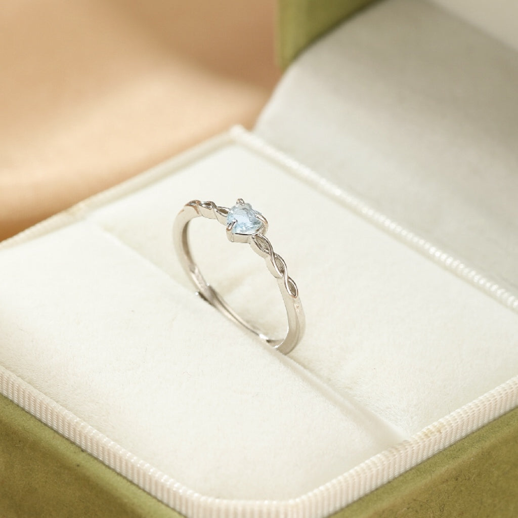 Bague Aigue marine – Cœur Serein, Argent