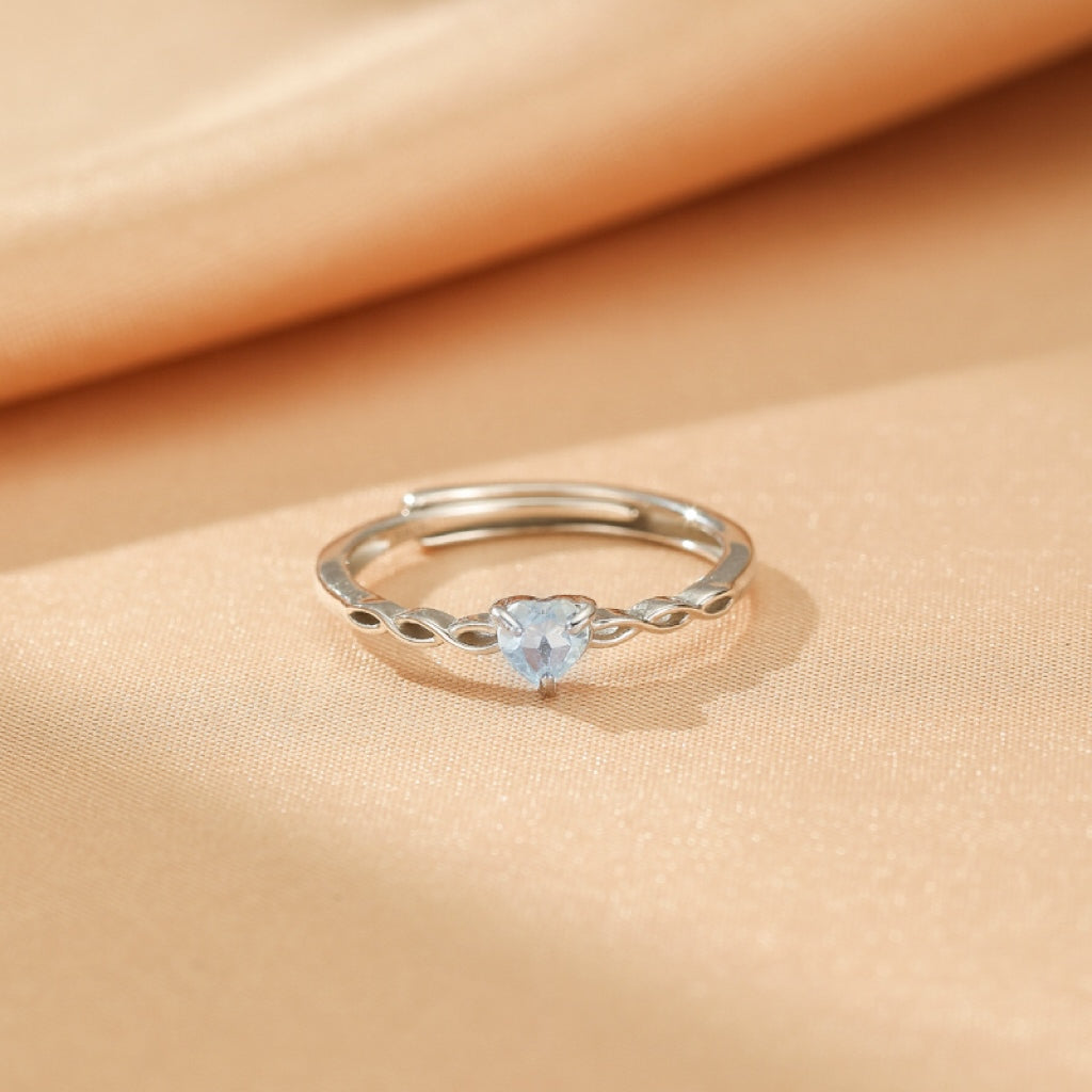 Bague Aigue marine – Cœur Serein, Argent
