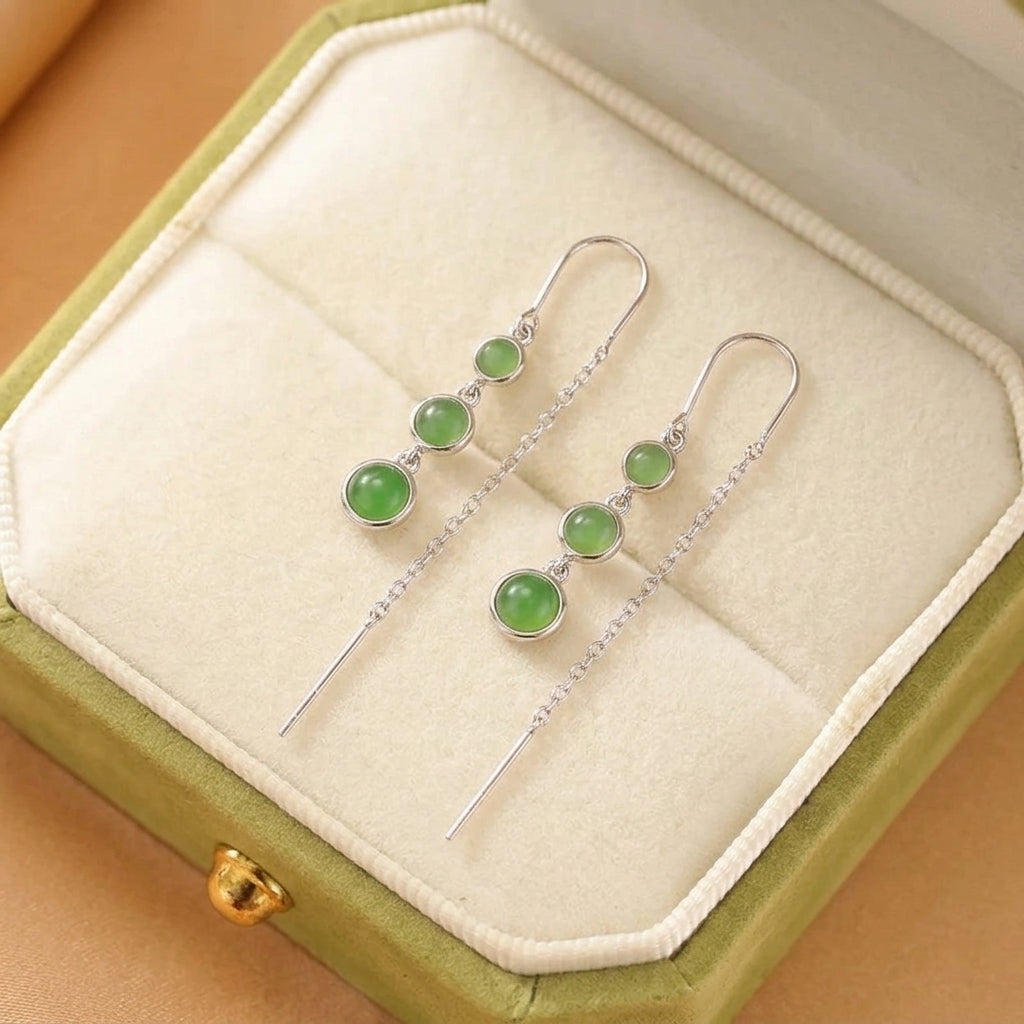 Boucles d'Oreilles Pendantes Jade Vert – Beauté d’Antan, Argent