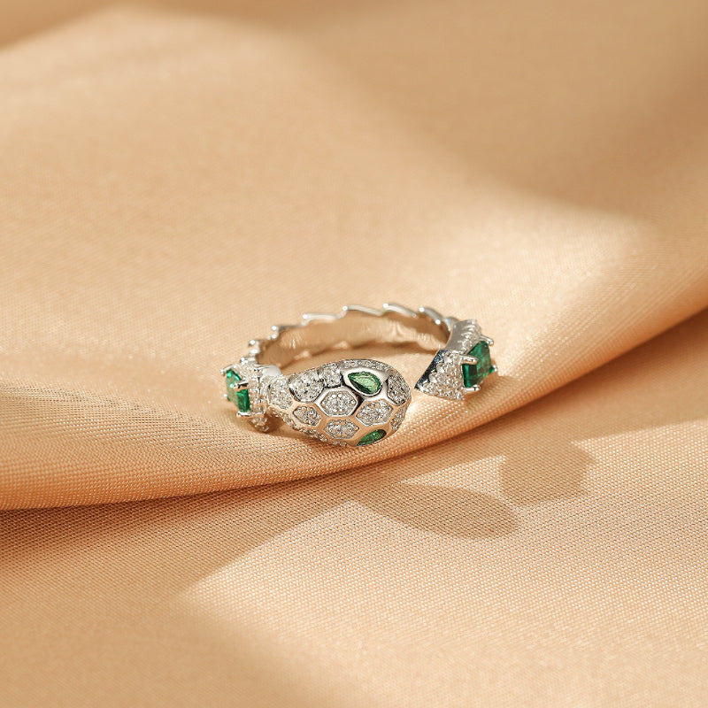 Bague Émeraude – Serpent Mystique, Argent 925