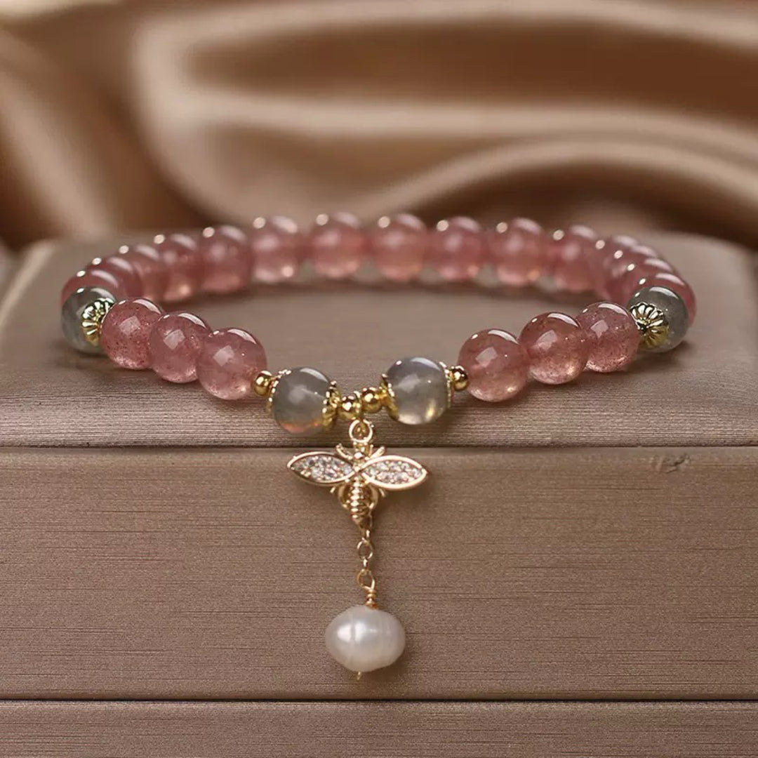 Bracelet Quartz Fraise et Labradorite – Abeille Poétique