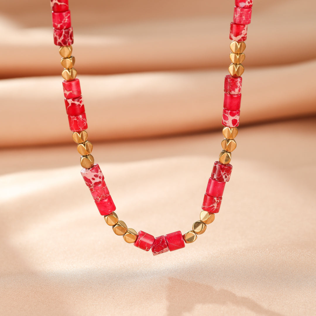 Collier Jaspe Vert/Rouge – Harmonie Ethnique