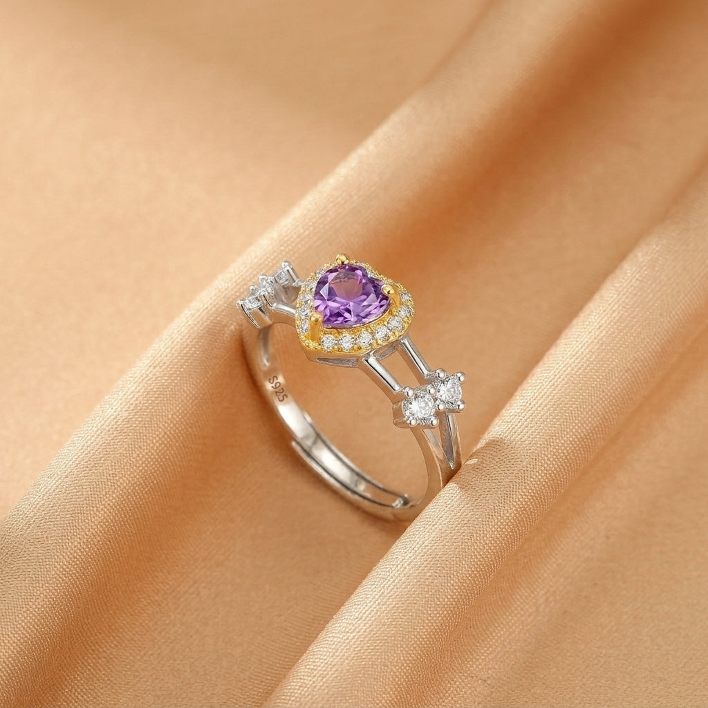 Bague Cœur – Arc-en-ciel d'Amour, Argent Plaqué Or