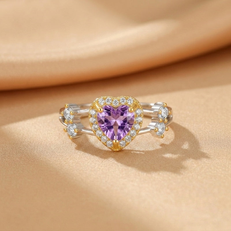 Bague Cœur – Arc-en-ciel d'Amour, Argent Plaqué Or
