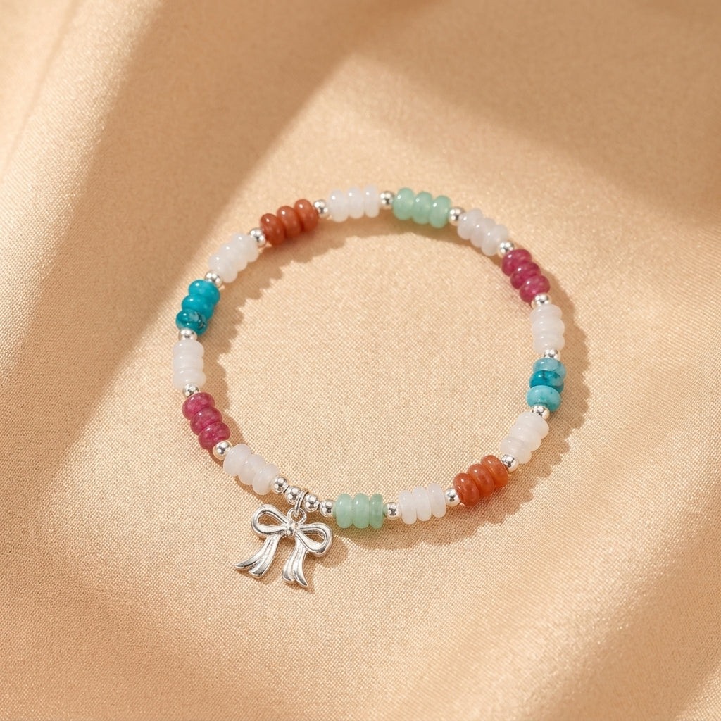 Bracelet Aventurine, Jade, Saphir et Quartz Fraise – Danse des Couleurs, Argent