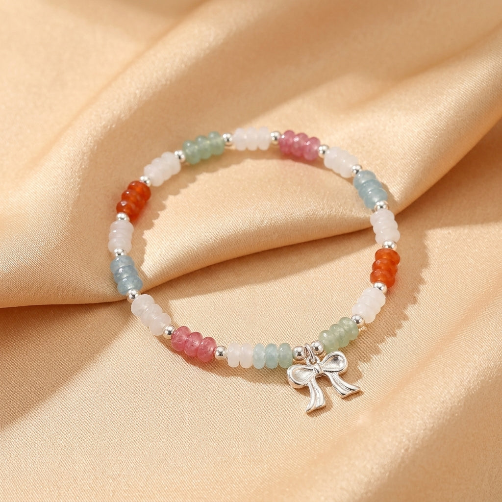 Bracelet Aventurine, Jade, Saphir et Quartz Fraise – Danse des Couleurs, Argent