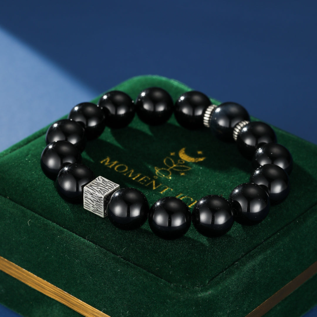Bracelet Homme Obsidienne & Œil de Tigre – Aura Sombre, Argent 925