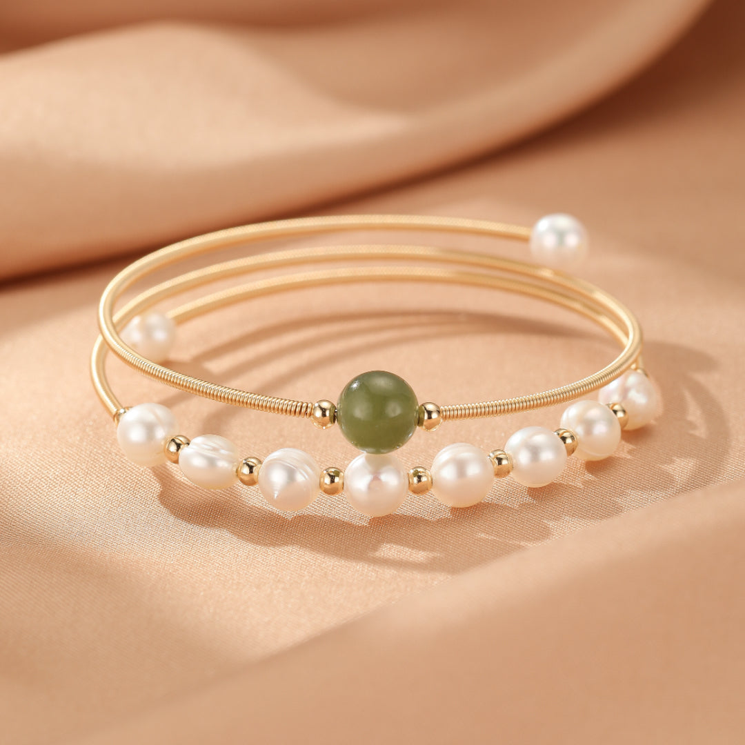 Bracelet Jade Néphrite et Perle – Élégance Pure