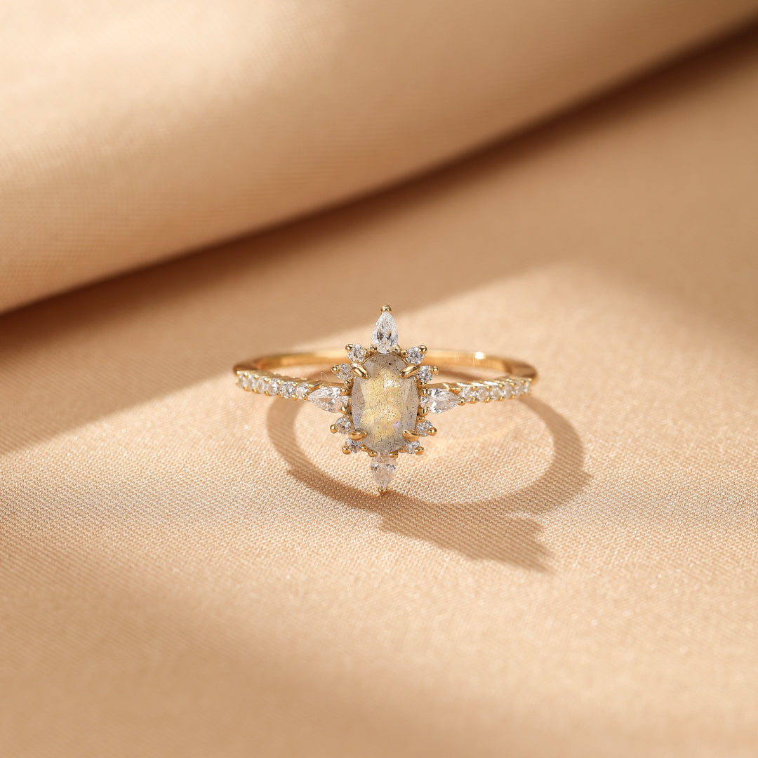Bague Labradorite – Intuition, Argent Plaqué Or