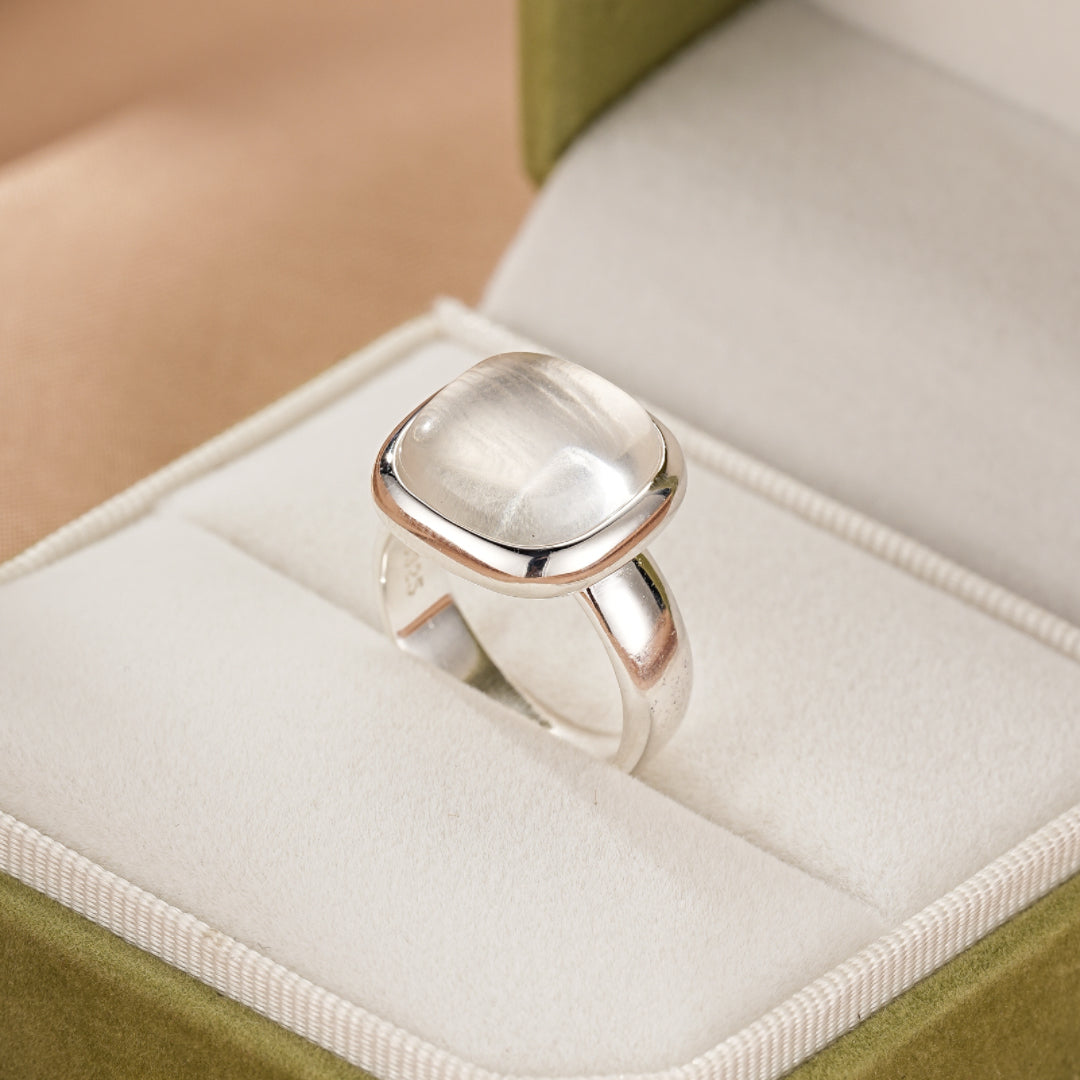 Bague Cristal de Roche – Aura Carrée, Argent