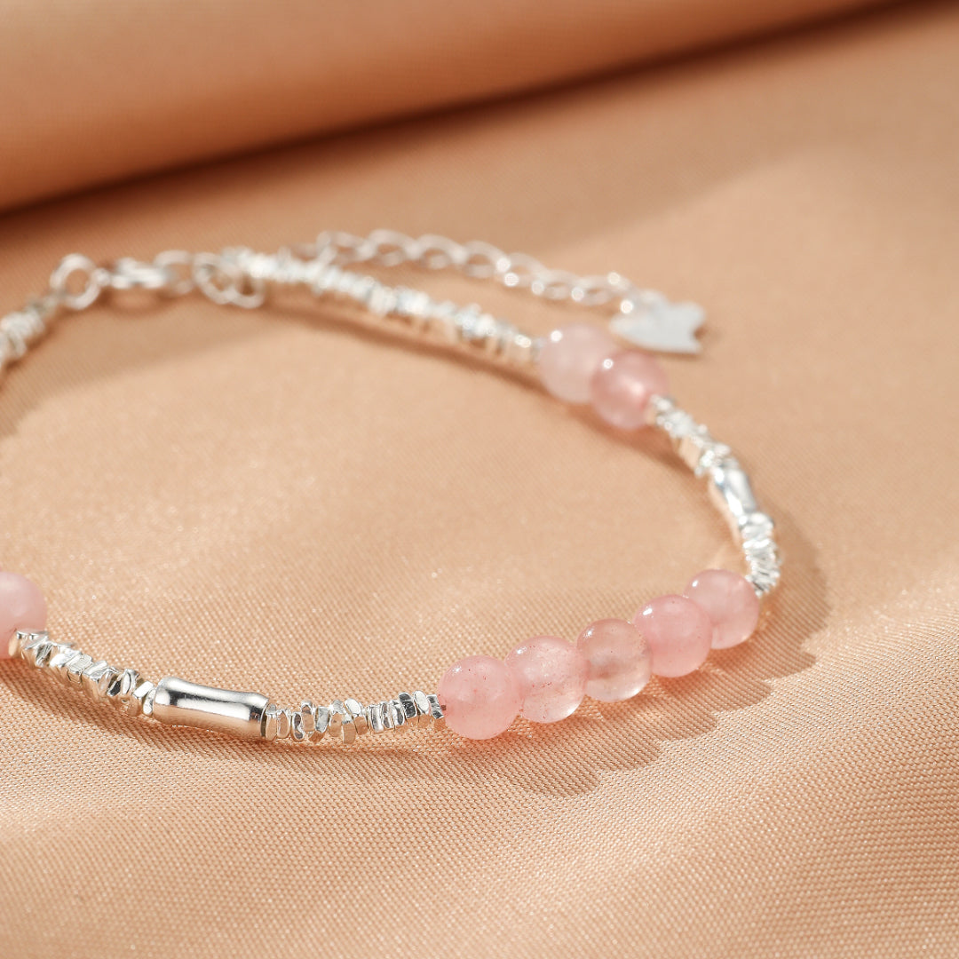 Bracelet Quartz Rose – Éclat Doux, Argent