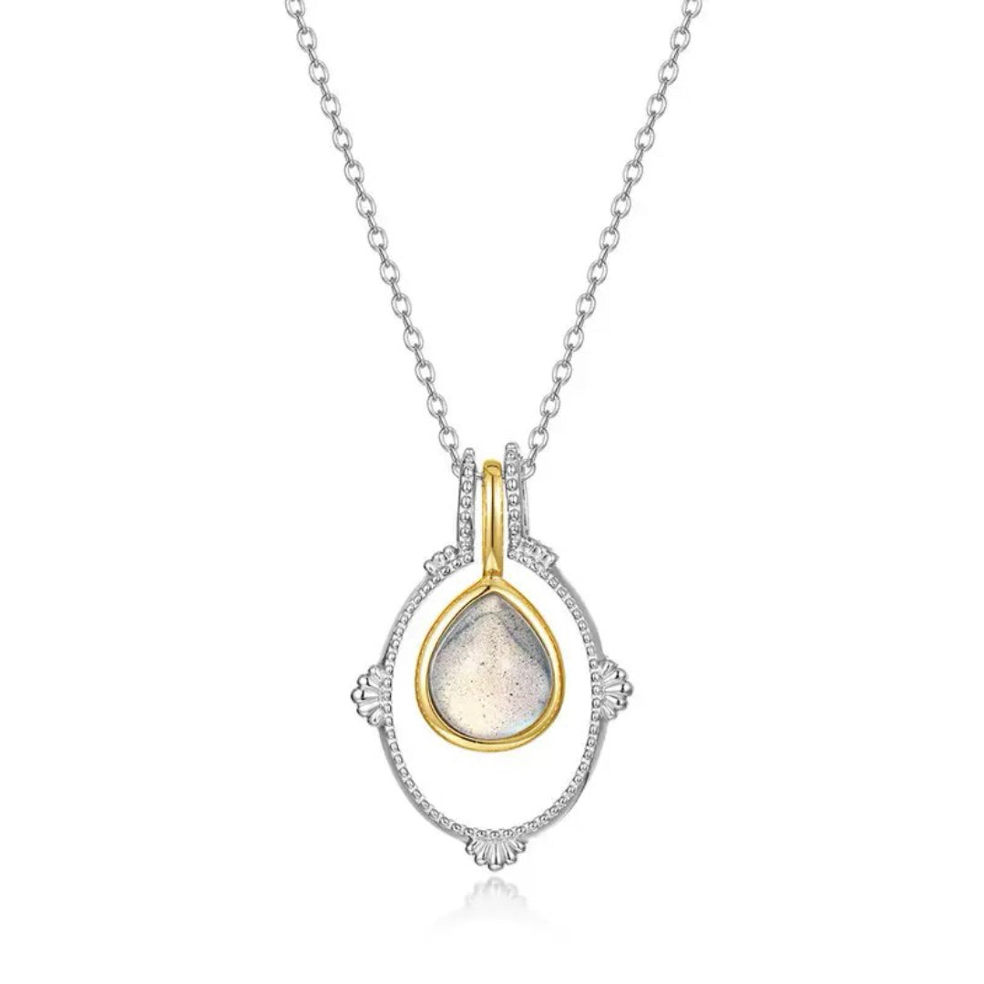 Collier Labradorite – Halo Mystique, Argent Plaqué Platine
