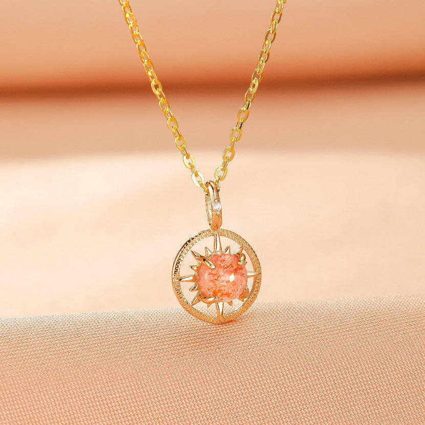 Collier Pierre de Soleil – Aurore Rayonnante, Argent Plaqué Or