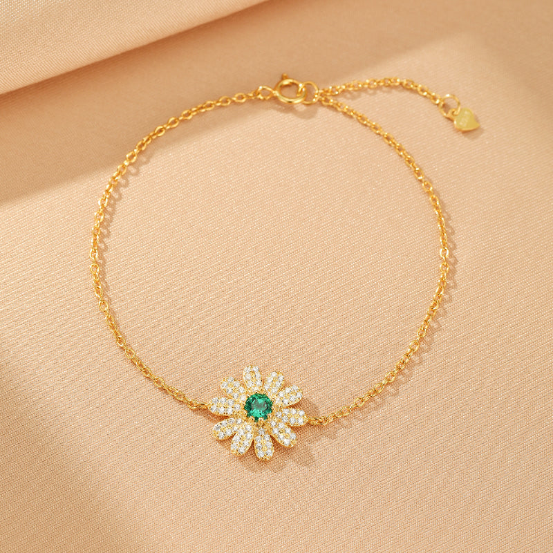 Emerald Bracelet – Sparkling Flower, 18K Gold Plated Silver