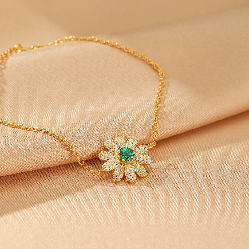 Emerald Bracelet – Sparkling Flower, 18K Gold Plated Silver