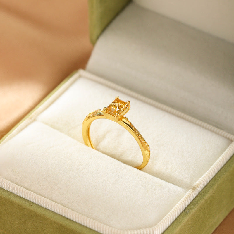 Bague Citrine – Murmure Doré, Argent Plaqué Or