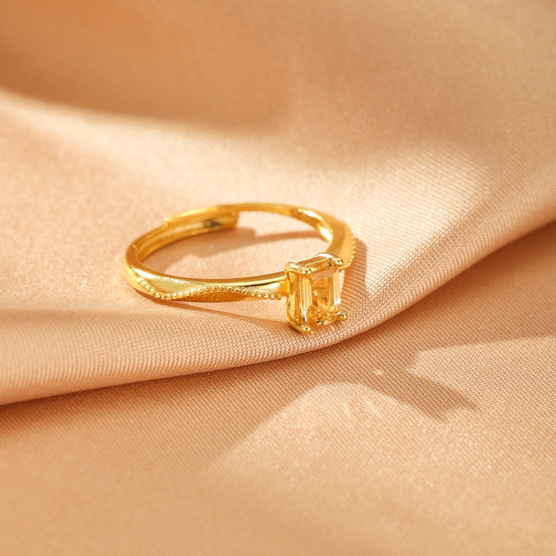 Bague Citrine – Murmure Doré, Argent Plaqué Or