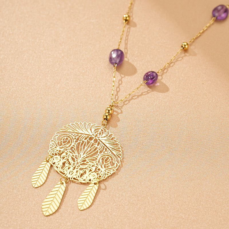 Green Fluorite and Amethyst Necklace - Harmonious Serenity