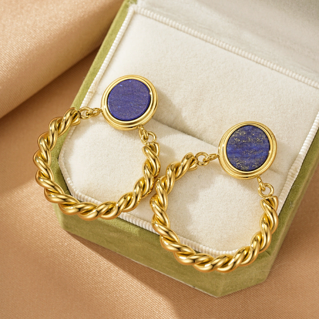 Boucles d'Oreilles Lapis Lazuli et Obsidienne – Brillance Céleste