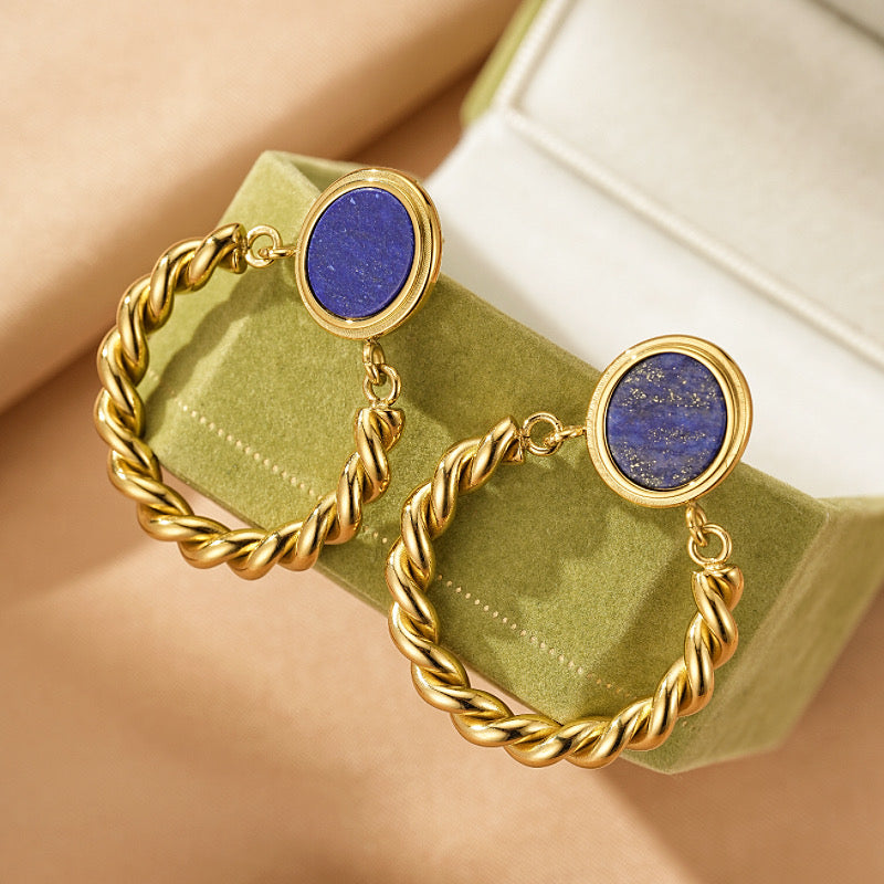 Boucles d'Oreilles Lapis Lazuli et Obsidienne – Brillance Céleste