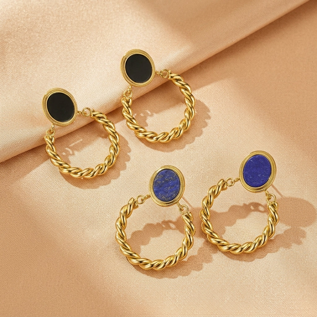 Boucles d'Oreilles Lapis Lazuli et Obsidienne – Brillance Céleste